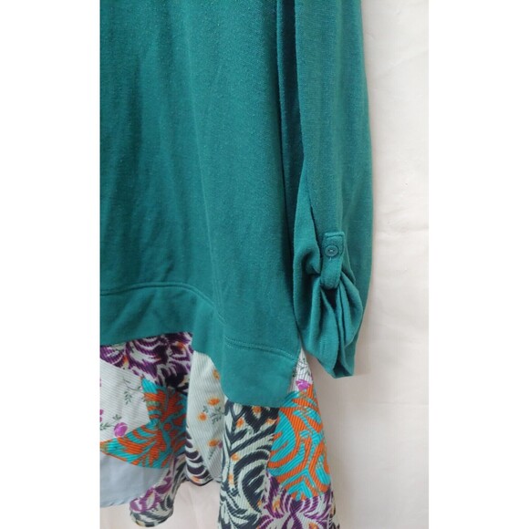 Little Yellow Button Womens Tunic Top XL Colorful Hem Long Sleeve Rayon Stretch - Picture 3 of 8